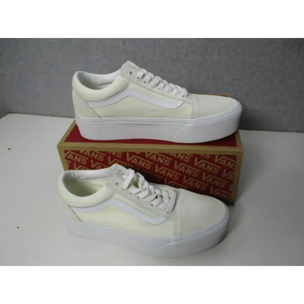 Vans Old Skool Stackform Shoes Womens Sz 10 Platform Skate Marshmallow Sneakers